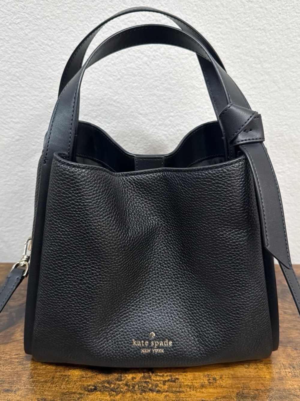 kate spade Black Pebbled Leather Shoulder Bucket Bag